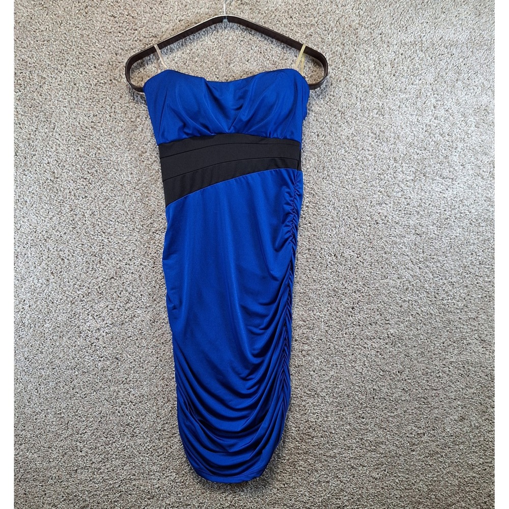 Mystic Dress Womens Blue Strapless Bodycon‎ Ruched Slinky Clubwear Party Mini
